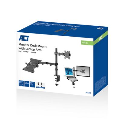 ACT Connectivity Monitorarm met laptophouder, 1 scherm bevestiging