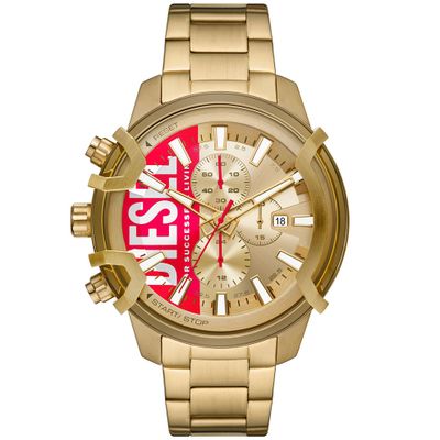 Diesel DZ4595 Horloge Griffed Chrono staal goudkleurig-rood 48 mm