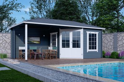 Interflex 3055Z Blokhut 300x300 met overkapping 275 cm 40 mm vuren gecoat- Puntdak- Hout- Interflex