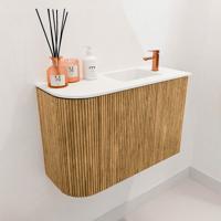 Toiletmeubel Mondiaz Joya | 61.6 cm | Meubelkleur Oak | Faye wastafel Talc Rechts | 1 kraangat Toiletmeubel Mondiaz Joya | 61.6 cm | Meubelkleur Oak | Faye wastafel Talc Rechts | 1 kraangat