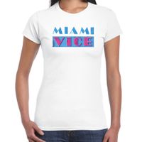 Disco verkleed t-shirt dames - jaren 80 feest outfit - miami vice - wit - thumbnail