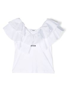 MSGM Kids t-shirt en coton à col volanté - Blanc