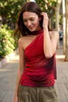 T-shirt met knoopdecolleté - RED - L