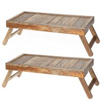 Bedtafel/ontbijt dienblad - 2 stuks - mangohout - 74 x 31 x 21 cm