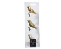 3 Glazen vogels op clip gouden mix - Decoris