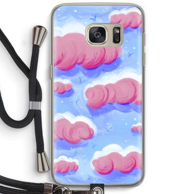 Roze wolken met vogels: Samsung Galaxy S7 Transparant Hoesje met koord