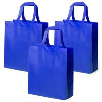 Draagtas - 4x stuks - schoudertas - boodschappentas met hengsels - blauw - 35 x 40 x 15 cm - polyest