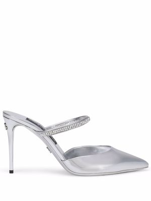 Dolce & Gabbana mules ornées de cristal à bout pointu - Gris
