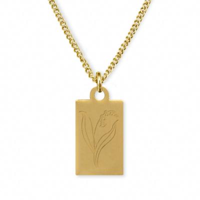 Gegraveerde geboortebloem ketting OUD DESIGN - Stainless steel - Goud - Rechthoek - Mei - lelie van dalen