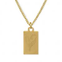 Gegraveerde geboortebloem ketting OUD DESIGN - Stainless steel - Goud - Rechthoek - Mei - lelie van dalen