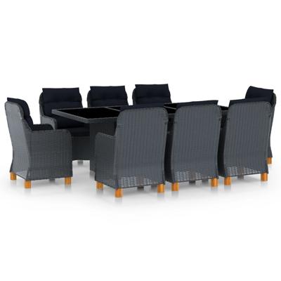9-delige Tuinset met kussens poly rattan donkergrijs