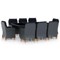 9-delige Tuinset met kussens poly rattan donkergrijs