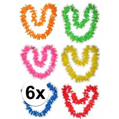 Hawaii slingers of bloemenkransen pakket - 6x stuks - personen - mix kleuren - bloemenslingers
