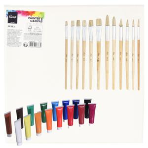 Complete hobby schilderijen maken verf set - 2x canvas schildersdoeken 30 x 30 cm - penselen - verf