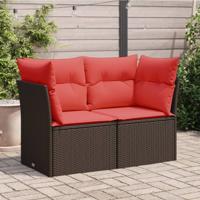 Tuinbank 2-zits met kussens poly rattan bruin