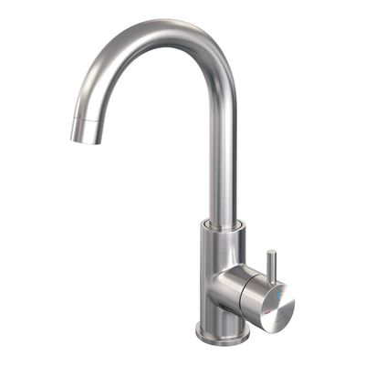 Wastafelmengkraan Brauer Brushed Edition Coldstart Opbouw Hoog Gebogen Korte Ronde Hendel Geborsteld RVS PVD