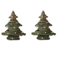 2x stuks kerstdecoratie rotan decoratie kerstboom groen met verlichting H40 cm