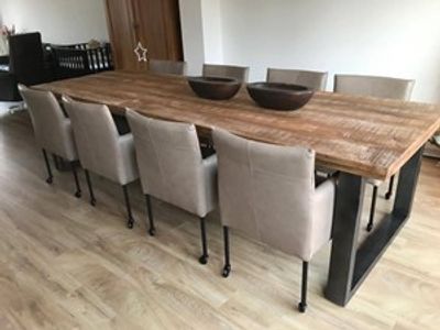 Set van 8 leren kuip eetkamerstoelen - met wieltjes - bruin leer - Echt leer, Modern, ontdek de vele Leersoorten en Kleuren bij ShopX