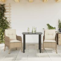 3-delige Tuinset met kussens poly rattan beige
