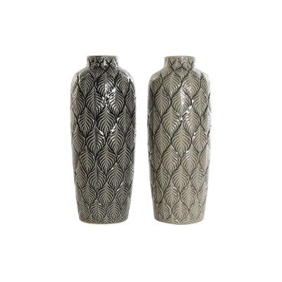 Vaas DKD Home Decor Groen Grijs Porselein Orientaals 16 x 16 x 40 cm (2 Stuks)