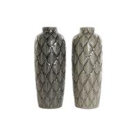 Vaas DKD Home Decor Groen Grijs Porselein Orientaals 16 x 16 x 40 cm (2 Stuks)