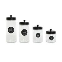 Set van 4 Potjes Home ESPRIT Zwart Metaal Kristal 1 L 1,5 L 1,8 L 10,4 x 10,4 x 26,4 cm