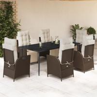 7-delige Tuinset met kussens poly rattan bruin