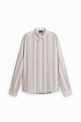 Overhemd met lange mouwen en geborduurde strepen - WHITE - XL