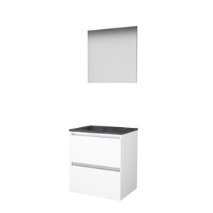 Basic-Line Basic 46 badkamermeubelset - 60x46cm - greeploos - 2 lades - hardsteen wastafel - 0 kraangaten - Spiegel - MDF lak Ice White 1813030