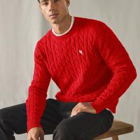 Bon&Bon Jersey de Manga Larga para Hombre en Lana Peinada Verde Rojo / M