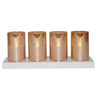 LED theelichthouders kaarsen - in glas - 4x - oranje - afstandsbediening en oplaadstation
