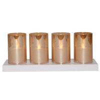 LED theelichthouders kaarsen - in glas - 4x - oranje - afstandsbediening en oplaadstation