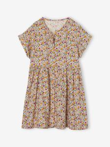 Geknoopte meisjesjurk met bloemen ecru