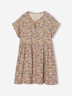 Geknoopte meisjesjurk met bloemen ecru