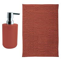 MSV badkamer droogloop mat - Genua - 50 x 80 cm - met bijpassende kleur zeeppompje - terracotta