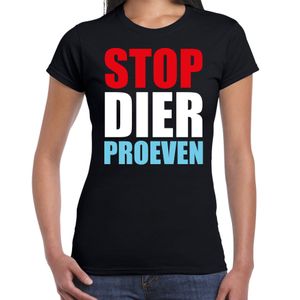 Stop dier proeven demonstratie / protest t-shirt zwart voor dames