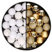 40x stuks kleine kunststof kerstballen goud en wit 3 cm - Kerstbal - thumbnail