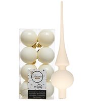 Set van 16x stuks kunststof kerstballen 4 cm en glazen piek wol wit