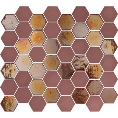 The Mosaic Factory Valencia Mozaiek Tegel Hexagon- Bordeauxrood Glas Recycled 278x325 mm