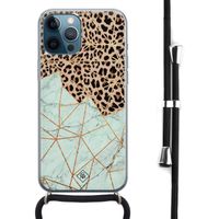 iPhone 12 Pro Max hoesje met koord - Luipaard marmer mint
