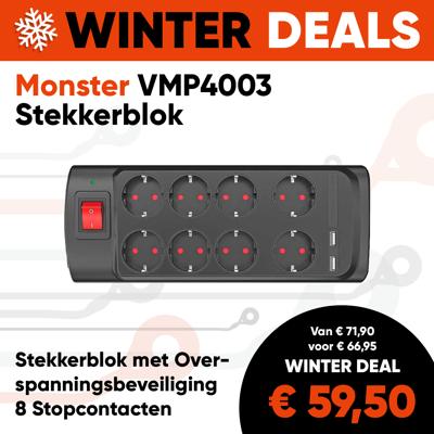 Monster VMP4003 Stekkerblok met Overspanningsbeveiliging 8 Stopcontacten