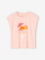 Meisjesshirt met zomers motief en schoudermouwen snoepjesroze - thumbnail