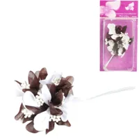 Decoratiebloem met parels bruin 13 cm set van 6 | 24 stuks