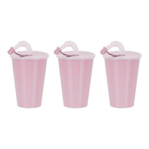 Drinkbeker met deksel en rietje - 6x - licht roze - kunststof - 450 ml - 12 x 9 cm