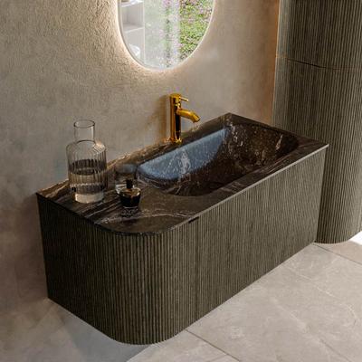 Badmeubel Mondiaz Kurve-Dlux | 95 cm cm | Meubelkleur Shadow | Wastafelkleur Lava | Solid surface | Wasbak rechter zijde spoelbak | 1 kraangat