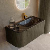 Badmeubel Mondiaz Kurve-Dlux | 95 cm cm | Meubelkleur Shadow | Wastafelkleur Lava | Solid surface | Wasbak rechter zijde spoelbak | 1 kraangat