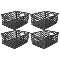 5Five Opbergmand/box van kunststof - 4x - zwart - 19 x 25 x 10 cm - 4 liter 5Five Opbergmand/box van kunststof - 4x - zwart - 19 x 25 x 10 cm - 4 liter