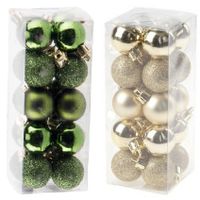 Kleine kunststof kerstversiering 40x stuks set en 3 cm kerstballen in het goud en appelgroen