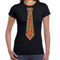 Verkleed T-shirt dames - zwart - meloen stropdas - foute party/themafeest