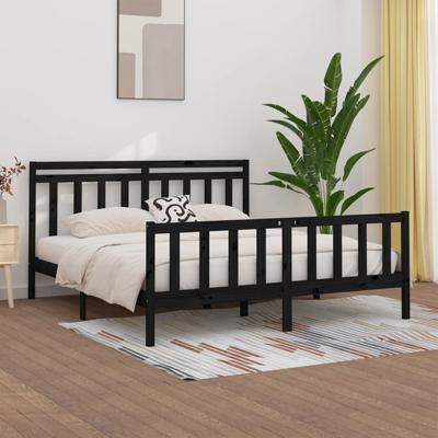 Bedframe massief grenenhout zwart 200x200 cm